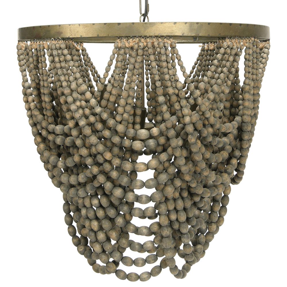 Creative Coop Laurel 2-Tier Draped Wood Bead Chandelier with Gold and Grey Shade, , large