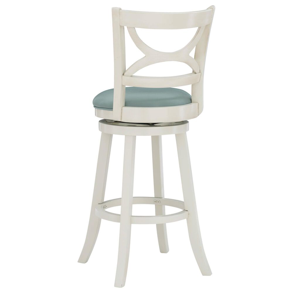 Linon Home Decor Sawyer Swivel Bar Stool with Sky Blue Cushion in Cream, , large