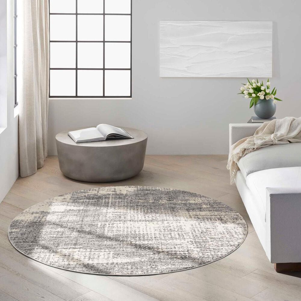 Nourison Rush CK953 6&#39; Round Grey and Beige Area Rug, , large