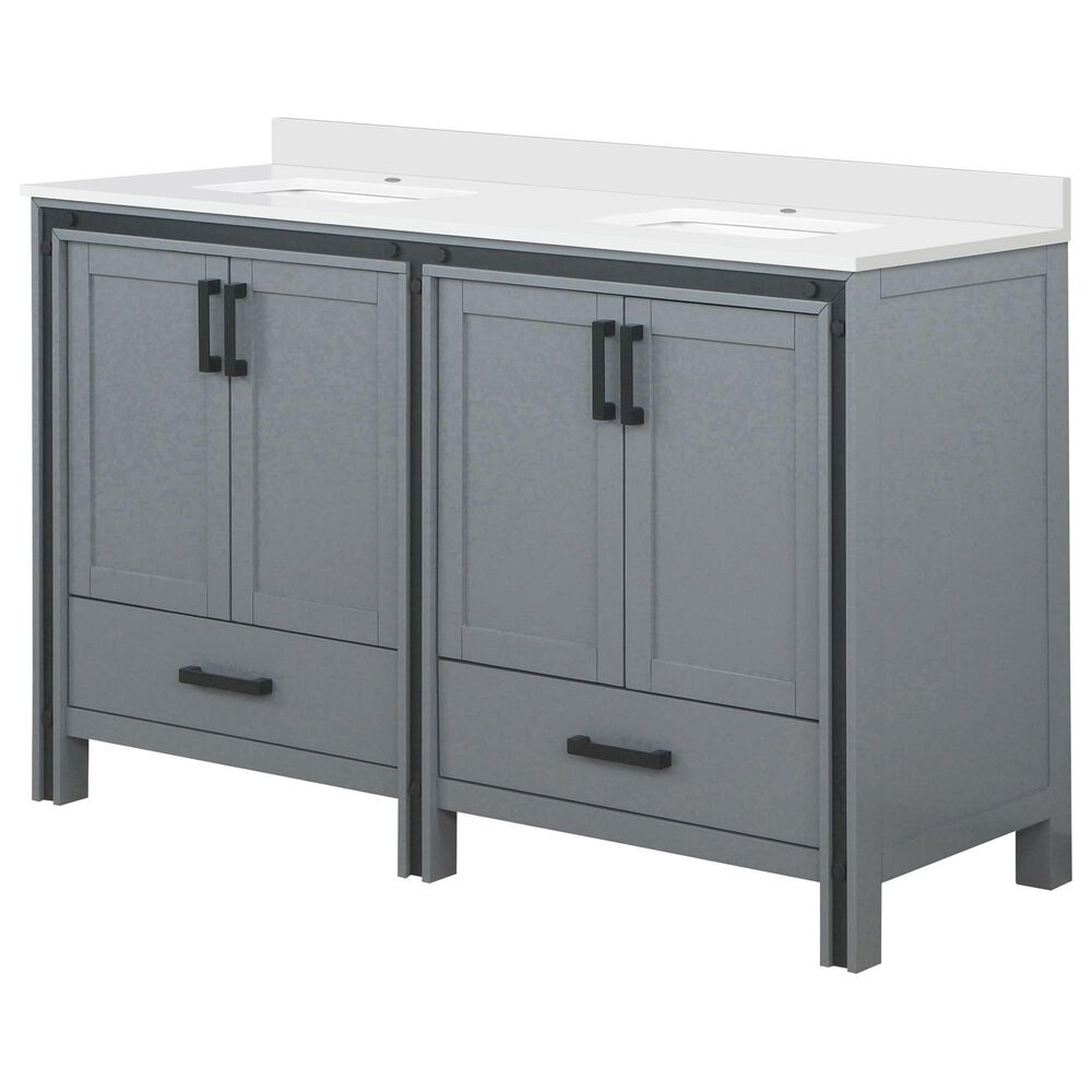 Lexora Home Ziva 60" Double Bathroom Vanity in Dark Grey with 2 cm White Quartz Top and Rectangular Sinks, , large