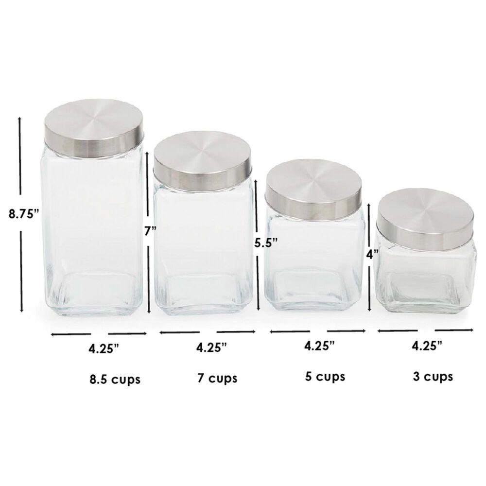 Home Basics 4-Piece Square Canister Set with Stainless Steel Lids in Clear, , large