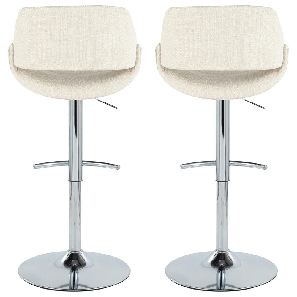 LumiSource Fabrico Swivel Adjustable Bar Stool with Cream Noise Fabric Upholstery and Rounded T Footrest in Chrome (Set of 2), , large