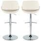 LumiSource Fabrico Swivel Adjustable Bar Stool with Cream Noise Fabric Upholstery and Rounded T Footrest in Chrome (Set of 2), , large