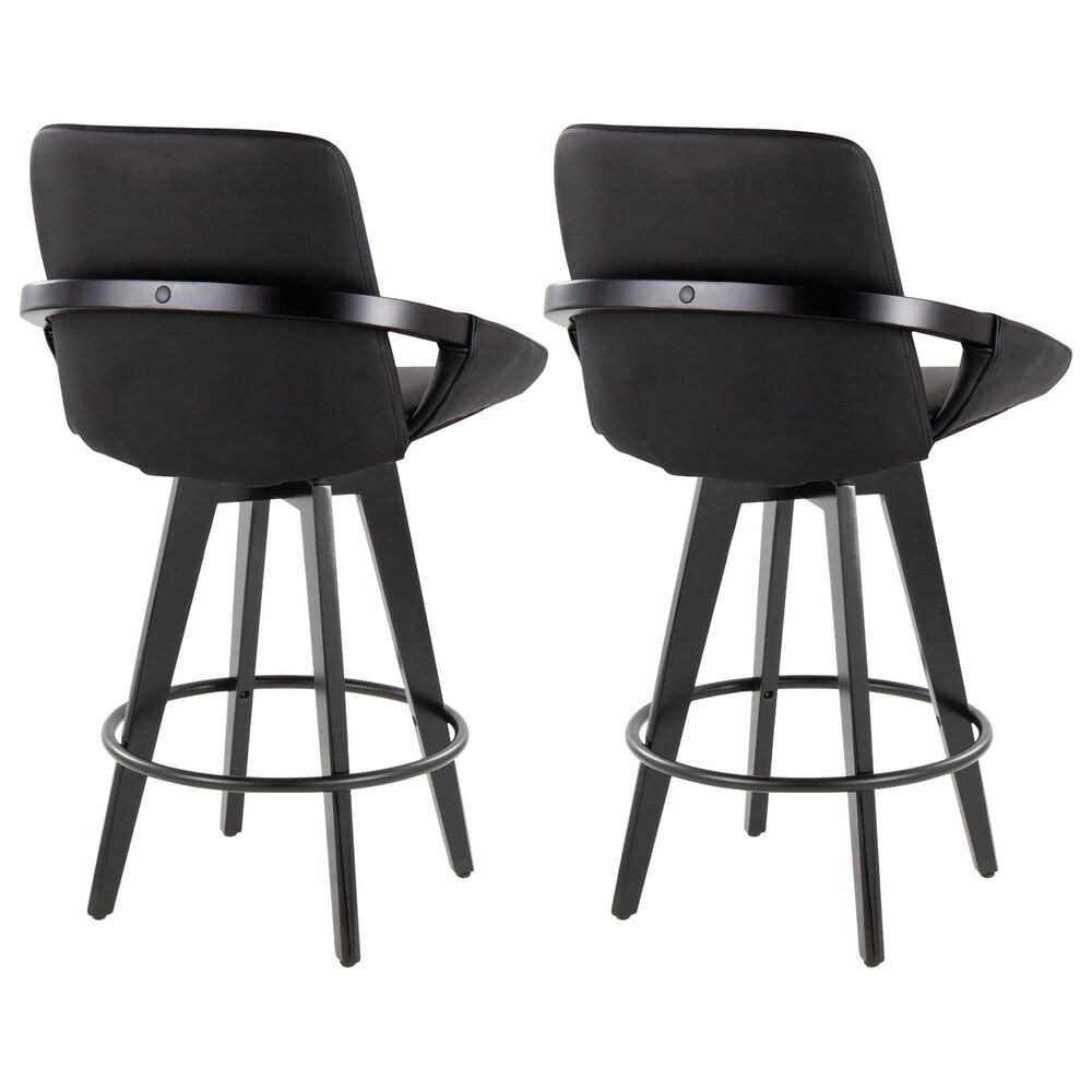 LumiSource Cosmo 26" Swivel Counter Stool with Black Upholstery in Black (Set of 2), , large