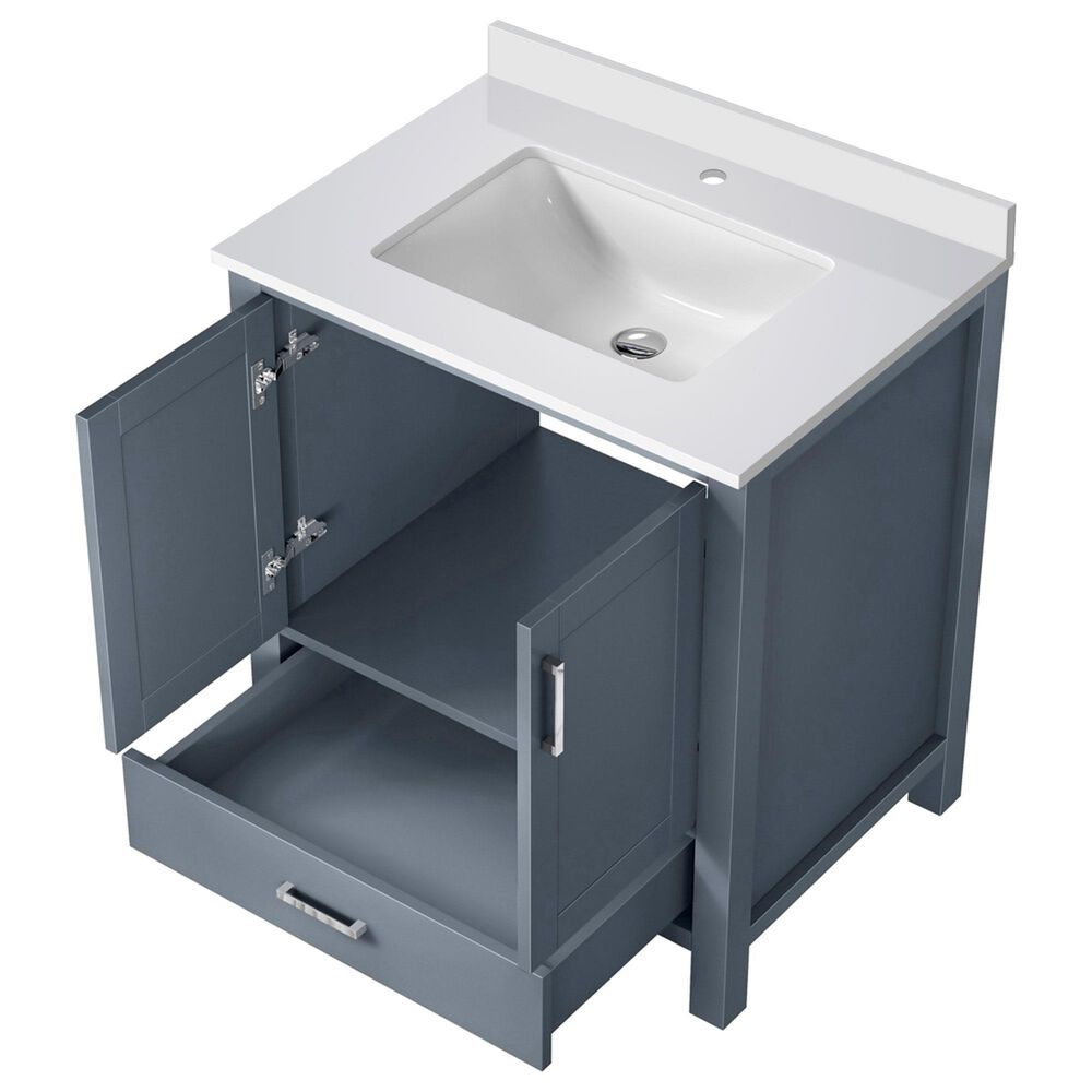 Lexora Home Jacques 30&quot; Single Bathroom Vanity in Dark Grey with 2 cm White Cultured Marble Top and Rectangular Sink, , large