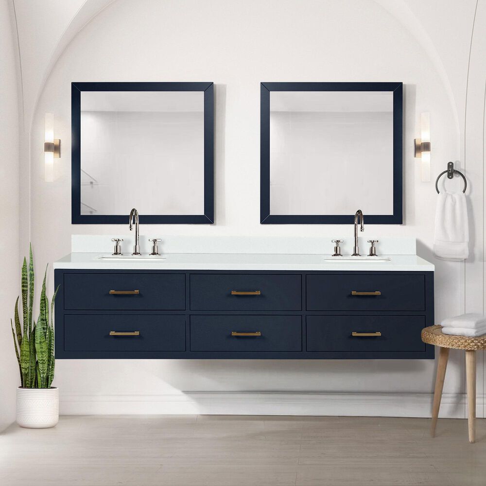 Lexora Home Castor 80&quot; Double Bathroom Vanity in Blue with 2 cm White Quartz Top and Rectangular Sinks, , large