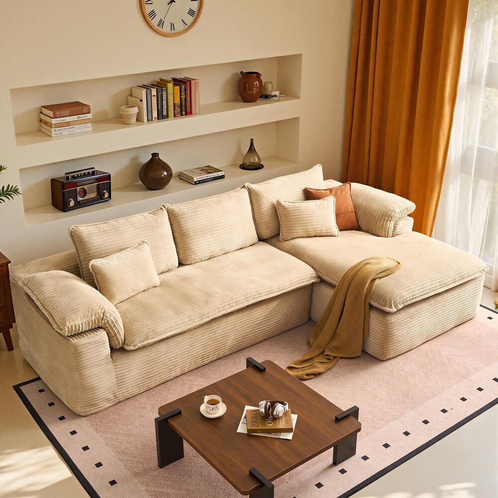 HOMLUX 112" Modern Sectional Sofa with Curved Armrests in Beige, , large