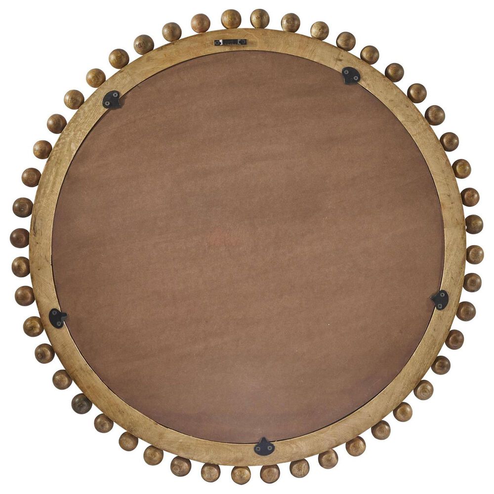 Maple and Jade 35&quot; Round Wood Wall Mirror with Beaded Detailing in Gold, , large