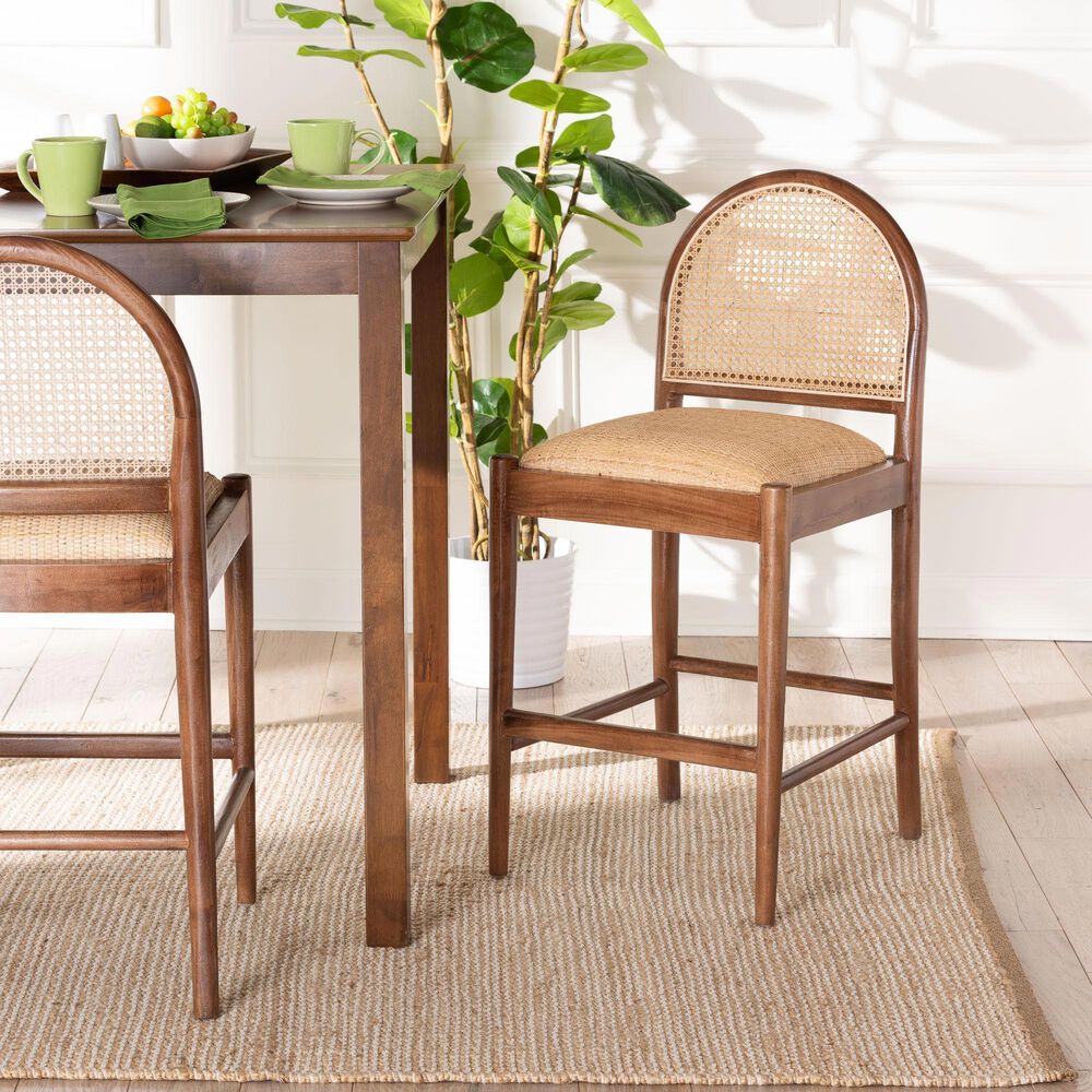 Baxton Studio Maryland Counter Stool in Natural and Walnut Brown, , large