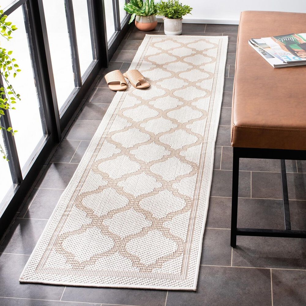 Safavieh Bermuda Geometric 2&#39; x 8&#39; Ivory and Beige Indoor/Outdoor Area Performance Rug, , large