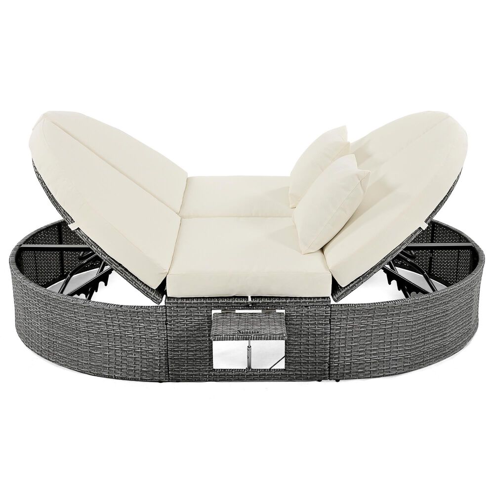HOMLUX 2-Person Outdoor Daybed with Adjustable Backrests and Foldable Cup Trays in Beige, , large