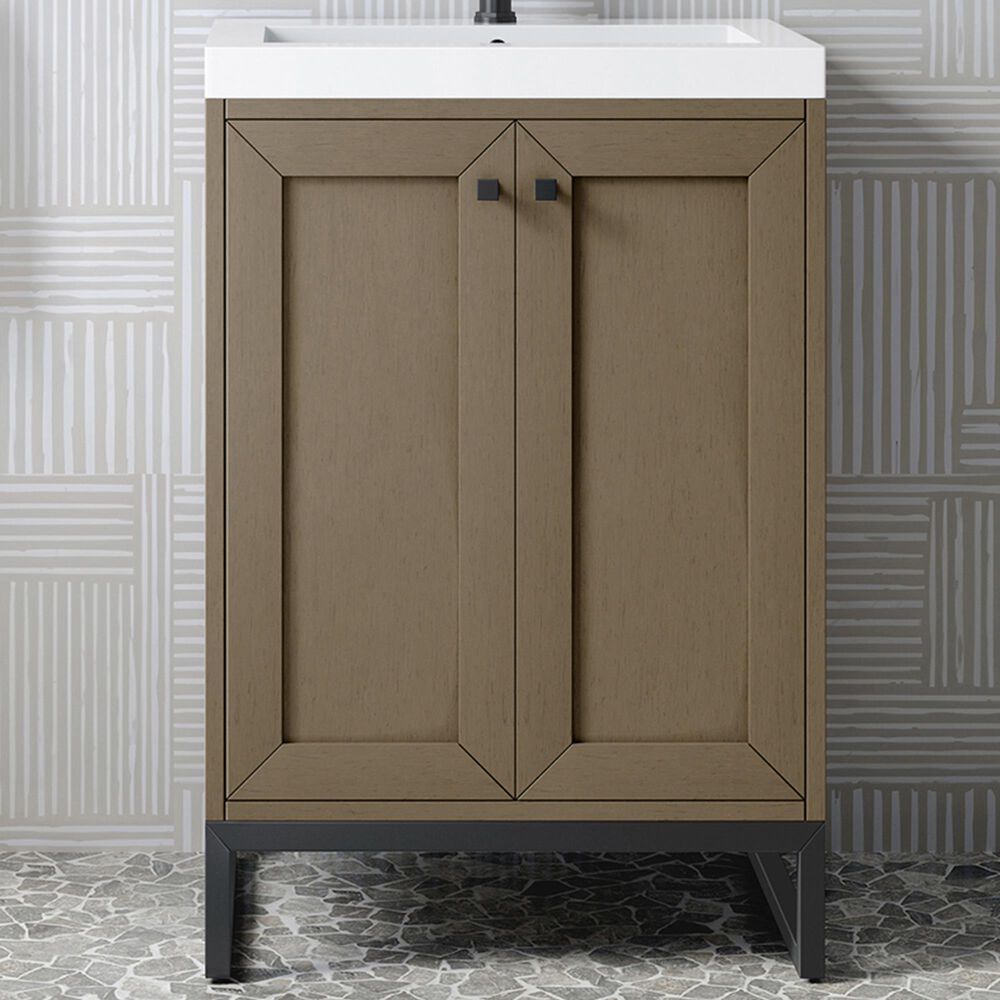 James Martin Vanities Chianti 24" Single Bathroom Vanity in Walnut Whisper and Champagne Brass with 2 cm White Glossy Composite Stone Top and Rectangular Sink, , large