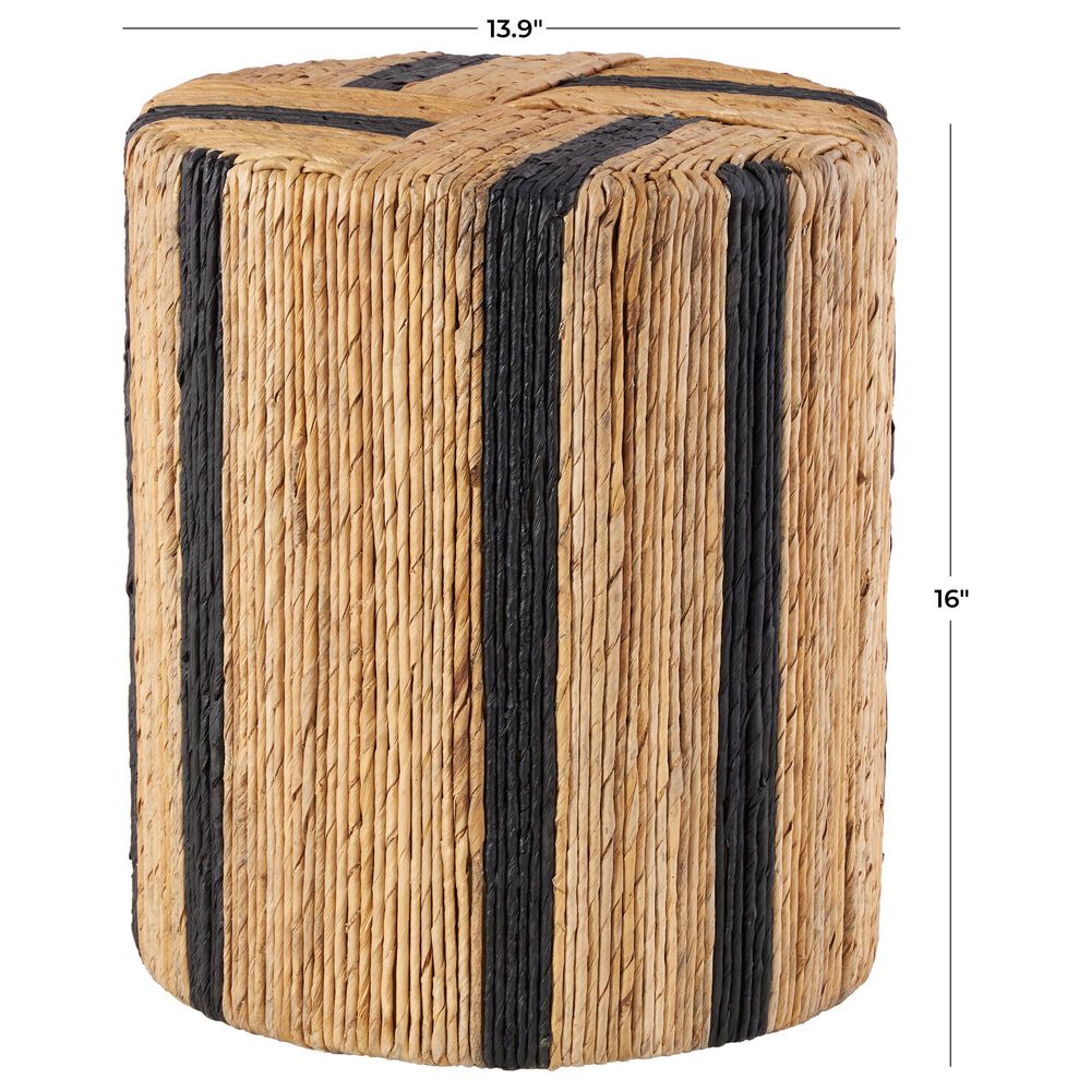 Maple and Jade Banana Leaf Drum Linear Wrapped End Table in Brown and Navy Blue, , large
