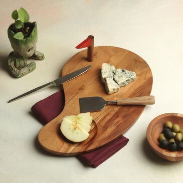 India Handicrafts Inc Wooden Golf Serving Board with Flag in Brown, , large