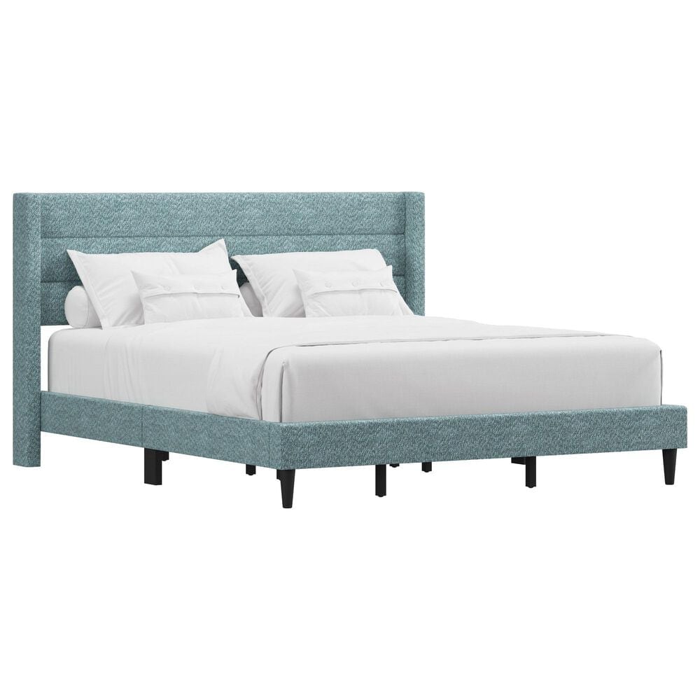 Richlands Furniture Demore King Platform Bed with Light Aqua Blue Upholstery in Black, , large
