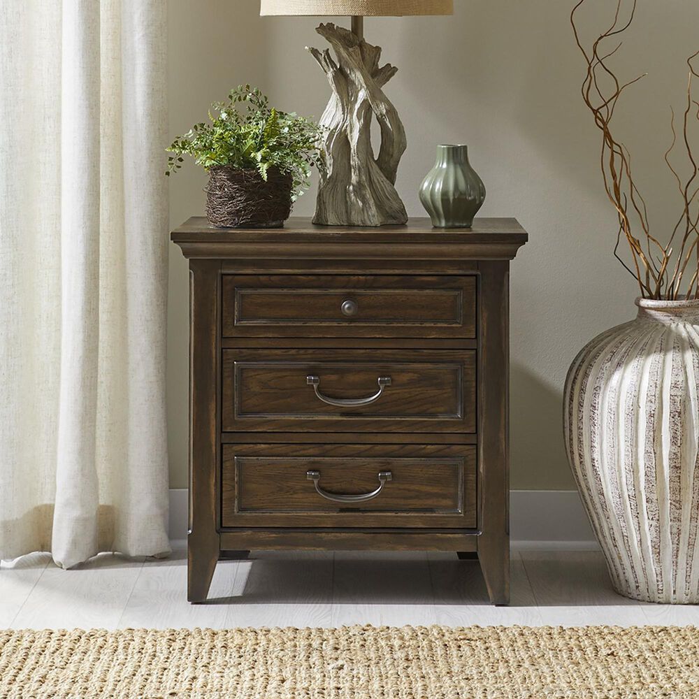 Belle Furnishings Paradise Valley 3-Drawer Nightstand in Saddle Brown with USB Ports, , large