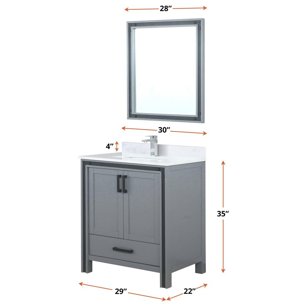 Lexora Home Ziva 30&quot; Single Bathroom Vanity in Dark Grey with 2 cm White Quartz Top and Rectangular Sink, , large