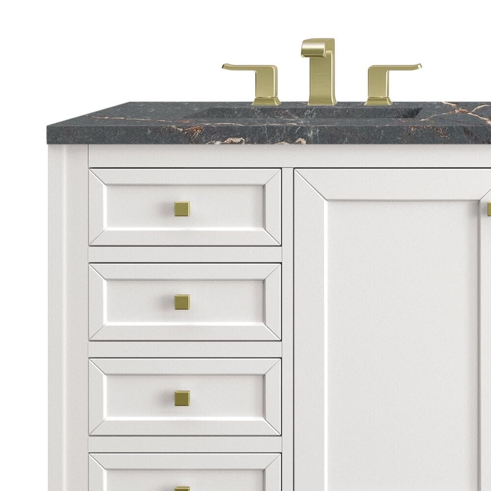 James Martin Vanities Chicago 60&quot; Double Bathroom Vanity in Glossy White with 3 cm Parisien Bleu Quartz Top and Rectangular Sinks, , large
