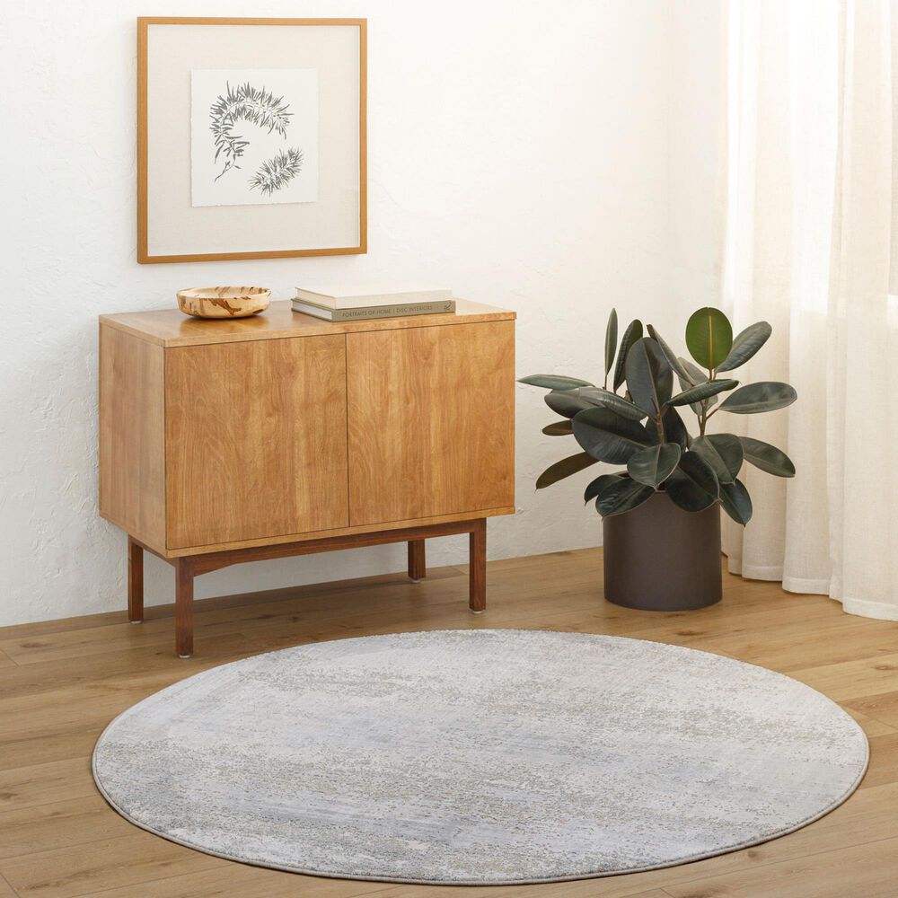 Surya Brunswick 6&#39;7&quot; Round Cream, Light Slate, Taupe, Blue, Gray and Seafoam Area Rug, , large