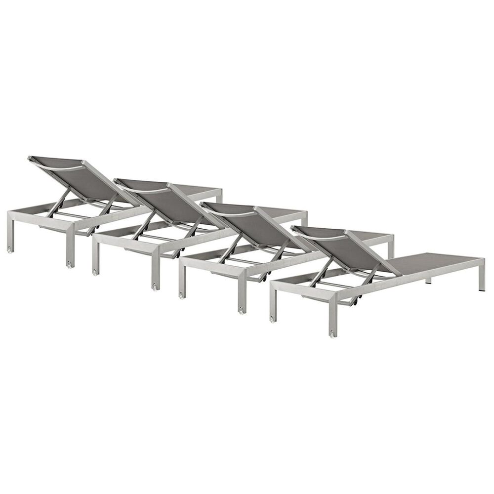 Modway Shore Outdoor Patio Aluminum Chaise in Gray - Set of 4, , large