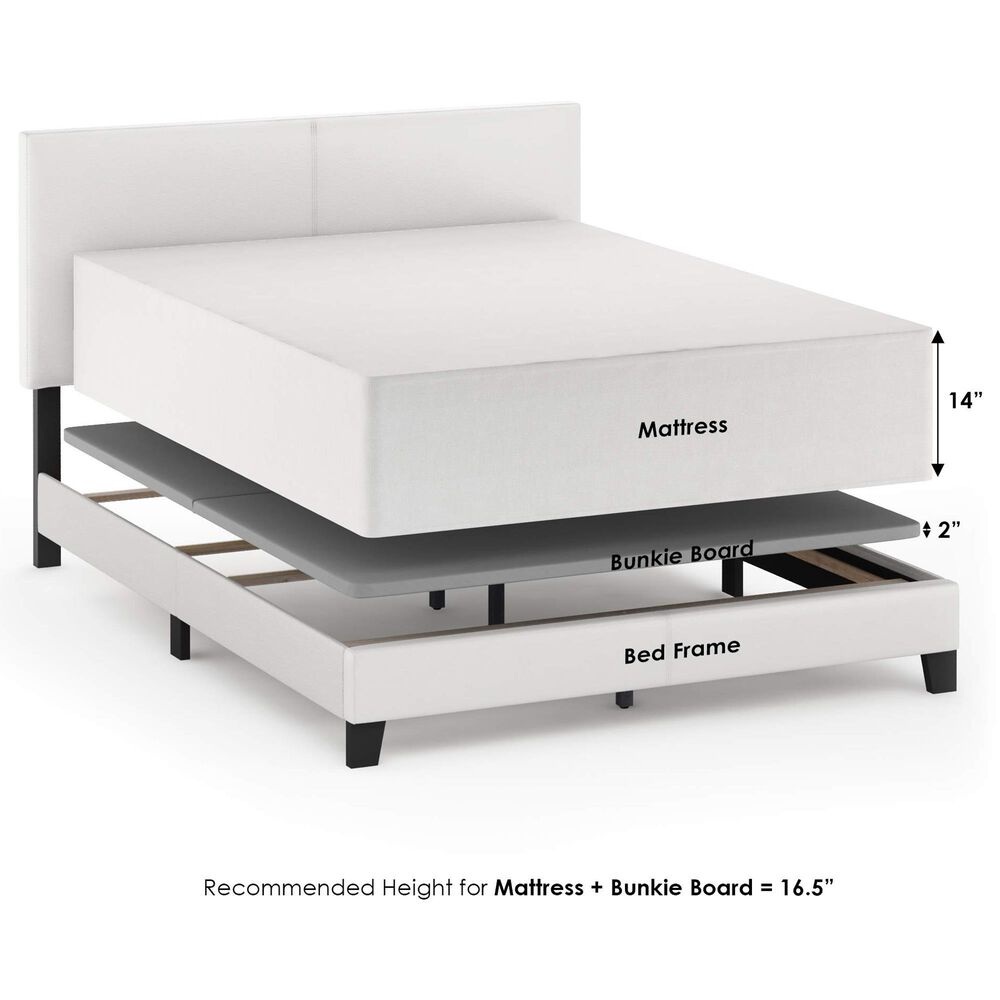 HOMLUX Pessac Twin PU Leather Upholstered Panel Bed Frame in White, , large