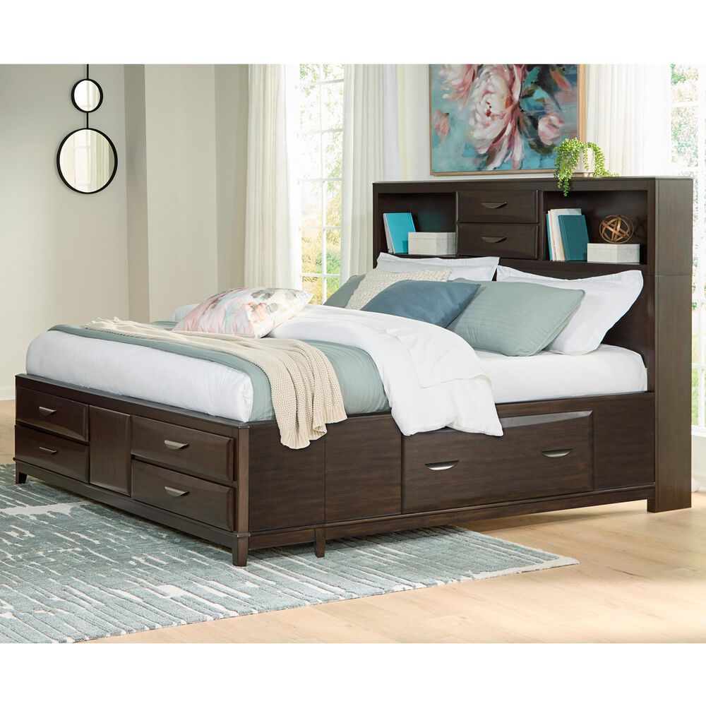 Ashley Vanmore King Storage Bed in Dark Brown, , large