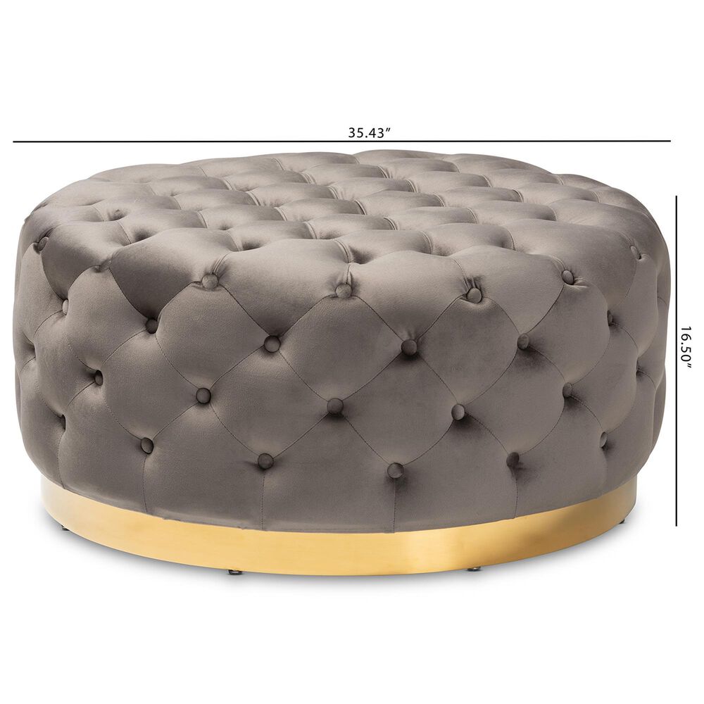 Baxton Studio Sasha Round Cocktail Ottoman in Grey, , large