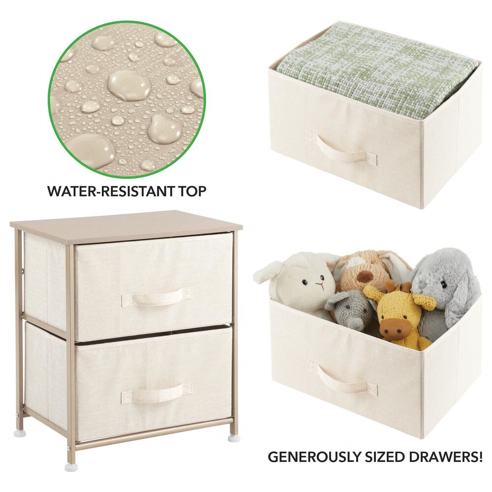 mDesign 2-Drawer Fabric Nightstand in Cream, , large