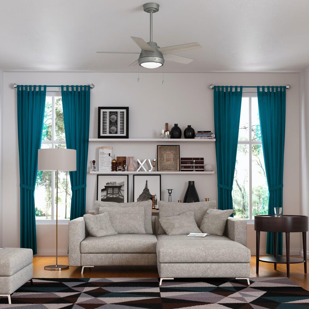 Hunter Burroughs 44&quot; Ceiling Fan with LED Lights in Matte Silver, , large