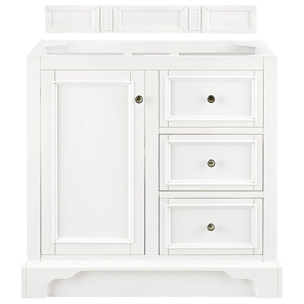 James Martin Vanities De Soto 36" Single Bathroom Vanity in Bright White with 3 cm Lime Delight Quartz Top and Rectangular Sink, , large