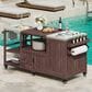 HOMLUX 75.4" Outdoor Kitchen Island with Sink, Solid Wood Outdoor Grill Cart for XL Green Egg Grills, Rolling Outdoor Bar Cart with Stainless Steel Top, for Pizza Prep & BBQ, Brown, , large