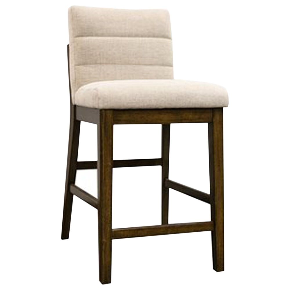 Emerald Ronan Counter Dining Table and 6 Counter Stools in Dark Brown Finish and Cream Polyester, , large