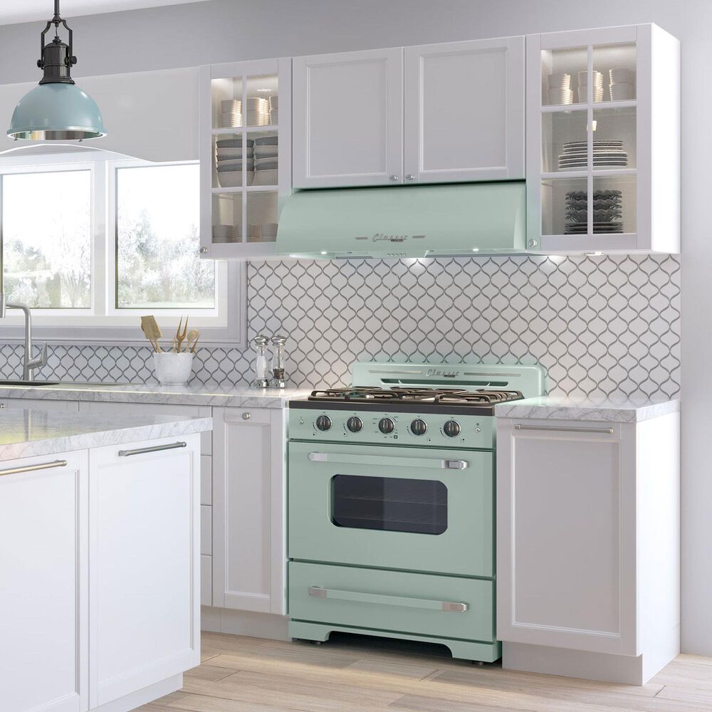 Unique Appliances Classic Retro 30" Radiant Electric Glass Top Convection Range in Summer Mint Green, , large