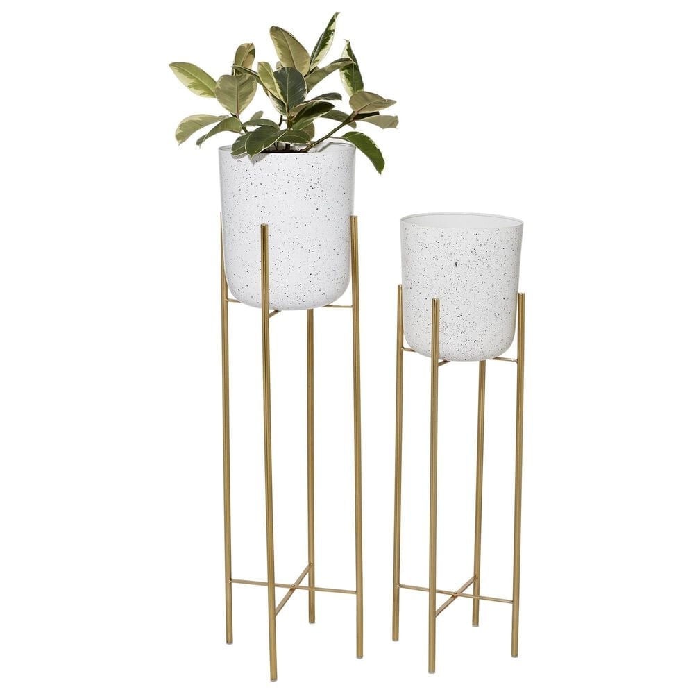 Maple and Jade Deep Recessed Dome Planter with Removable Stand in Matte White and Gold (Set of 2), , large
