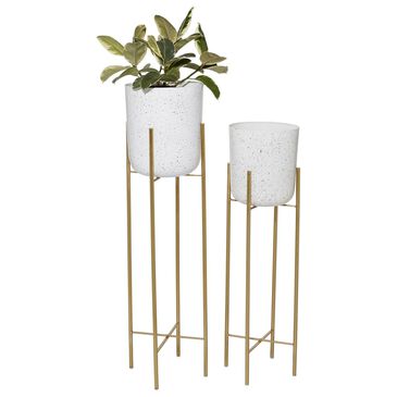 Maple and Jade Deep Recessed Dome Planter with Removable Stand in Matte White and Gold (Set of 2), , large