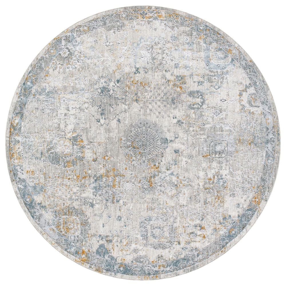 Surya Dresden DRE-2323 Medium Gray, Gray, White, Denim, Mustard and Light Slate 5"3" Round Area Rug, , large