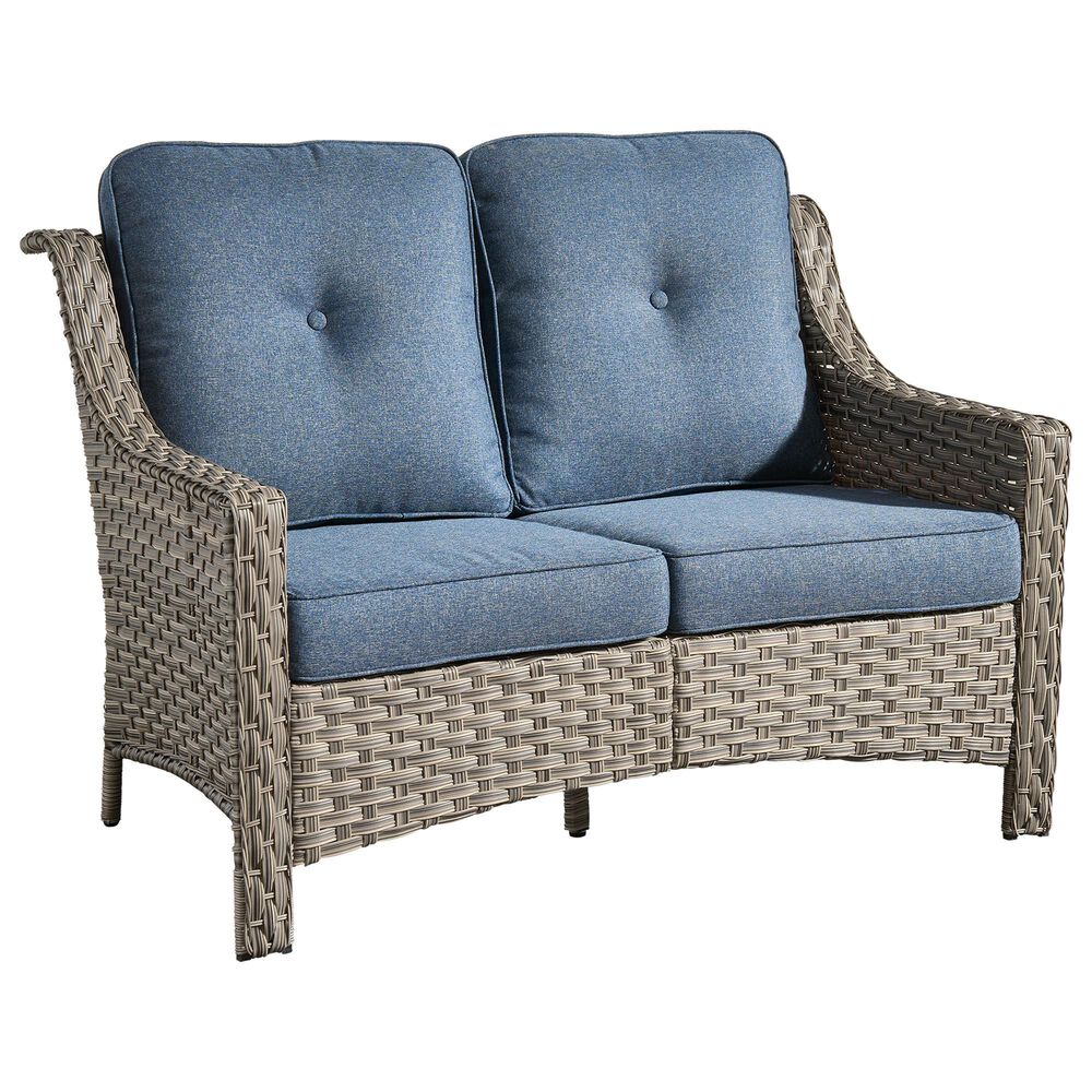 HOMLUX Outdoor Rattan Loveseat with Ergonomic Backrest in Denim Blue, , large