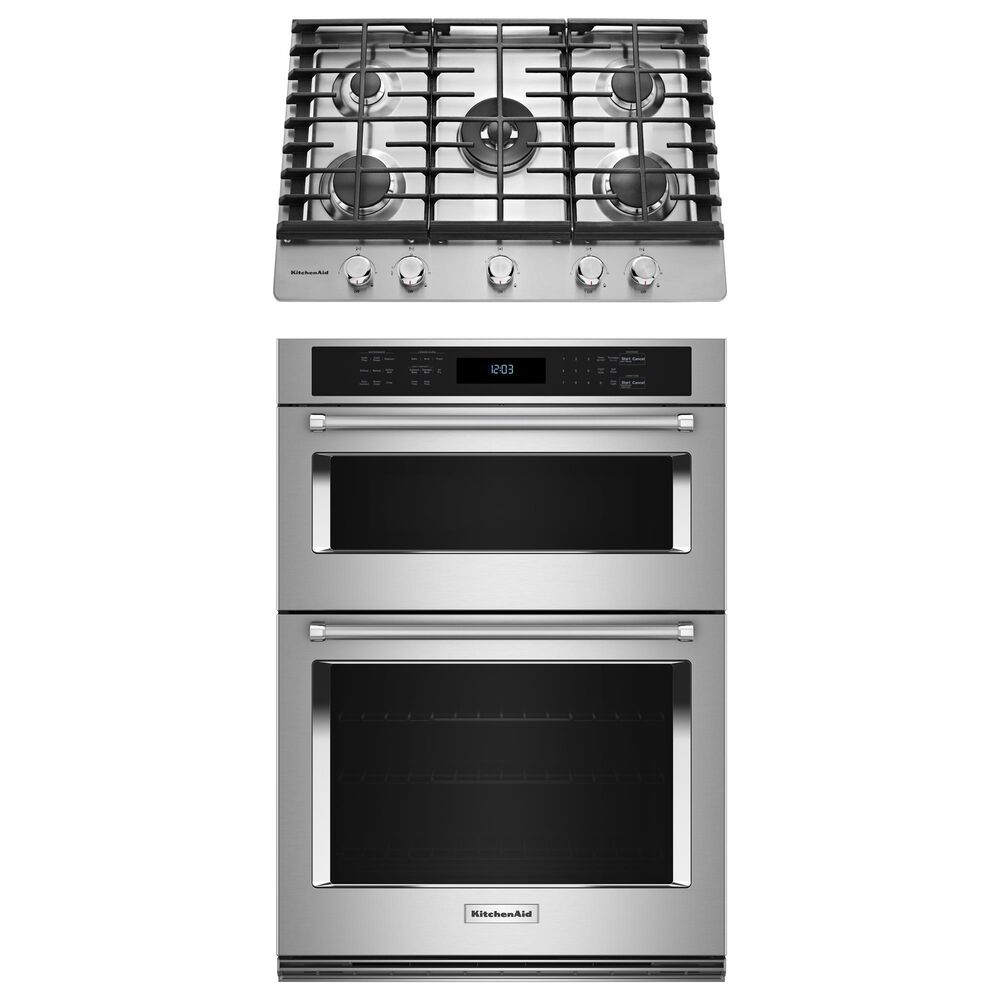 KitchenAid 2-Piece Kitchen Package with 30" Built-In Combination Microwave Wall Oven and Gas Cooktop in Stainless Steel, , large