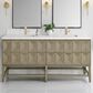 James Martin Vanities Emmeline 72" Double Bathroom Vanity in Pebble Oak with Single Hole 3 cm White Zeus Quartz Top and Rectangular Sinks, , large