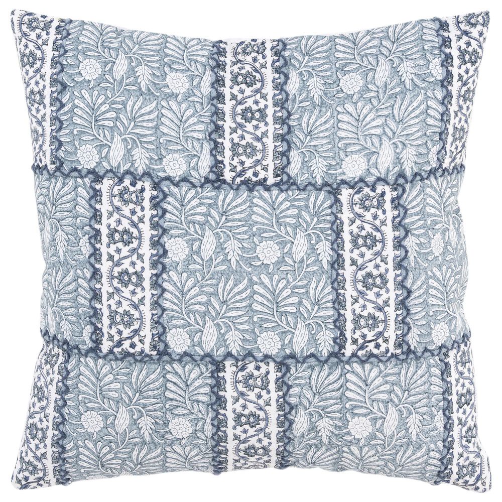 Rizzy Home 20" x 20" Down Filled Floral Throw Pillow in Blue and Neutral, , large