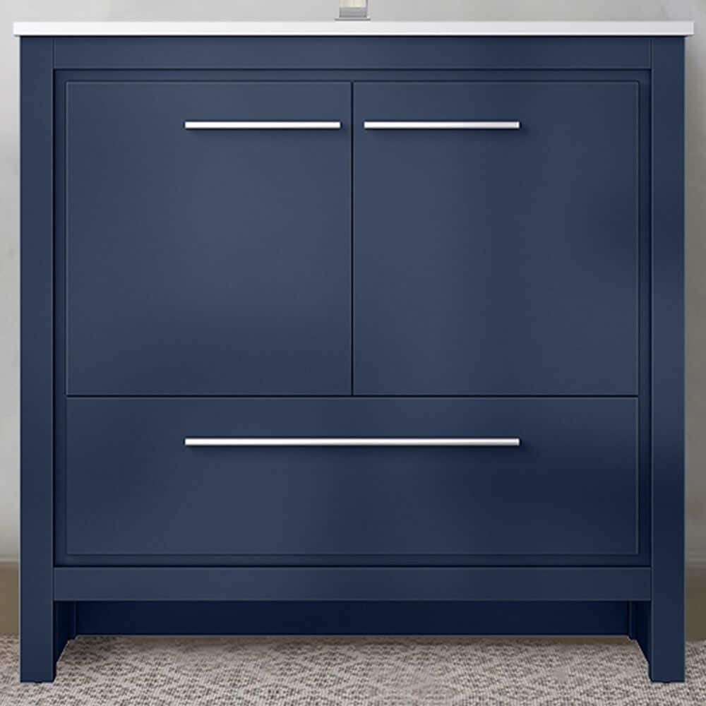 Lexora Home Lafarre 36&quot; Single Bathroom Vanity in Navy Blue with 2 cm White Cultured Marble Top and Rectangular Sink, , large