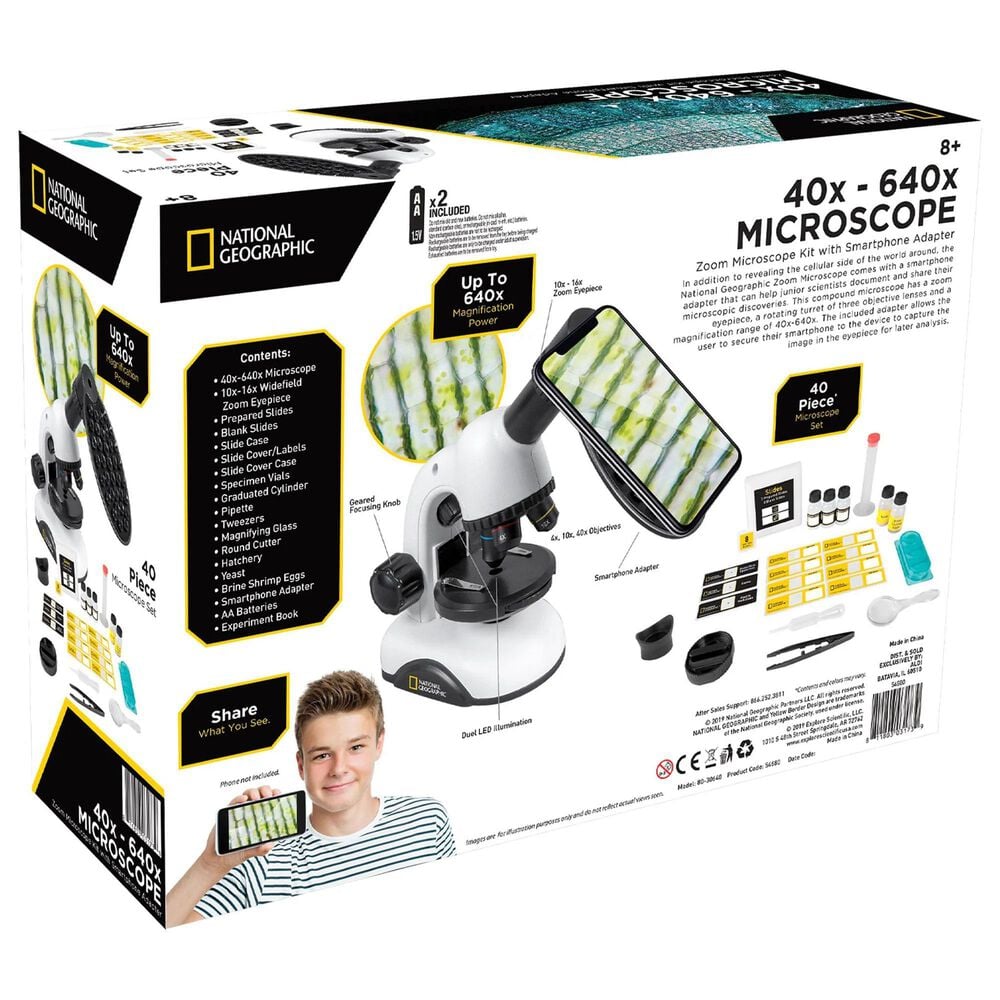 Explore Scientific 40x-640x Zoom Microscope with Smartphone Adapter in White, , large