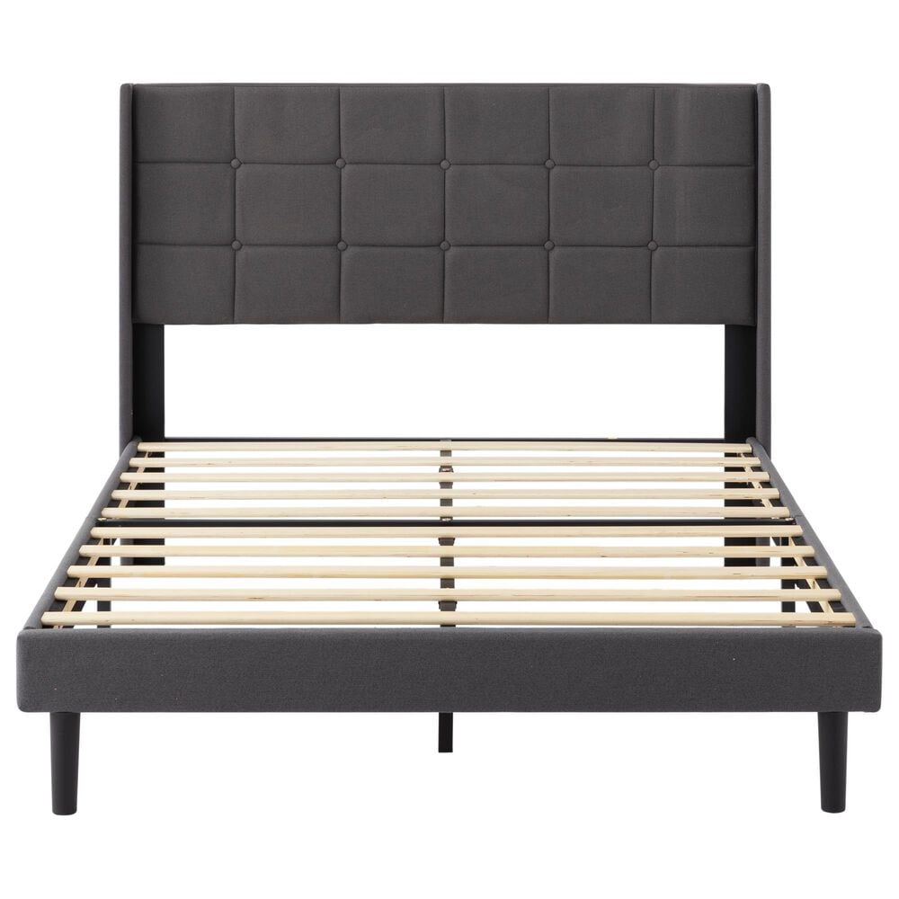 HOMLUX Full Upholstered Platform Bed Frame with Tufted Headboard in Dark Gray, , large