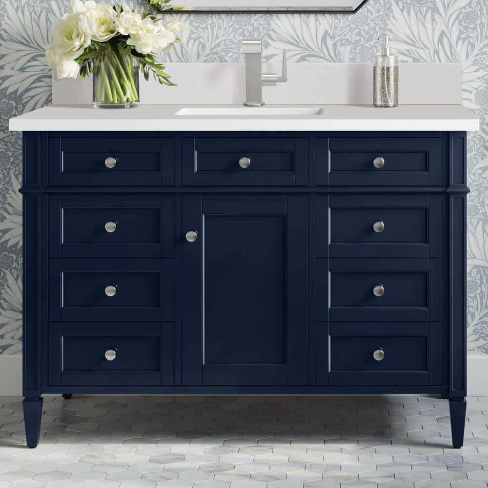 James Martin Vanities Brittany 60&quot; Single Bathroom Vanity in Victory Blue with Single Hole 3 cm White Zeus Quartz Top and Rectangular Sink, , large