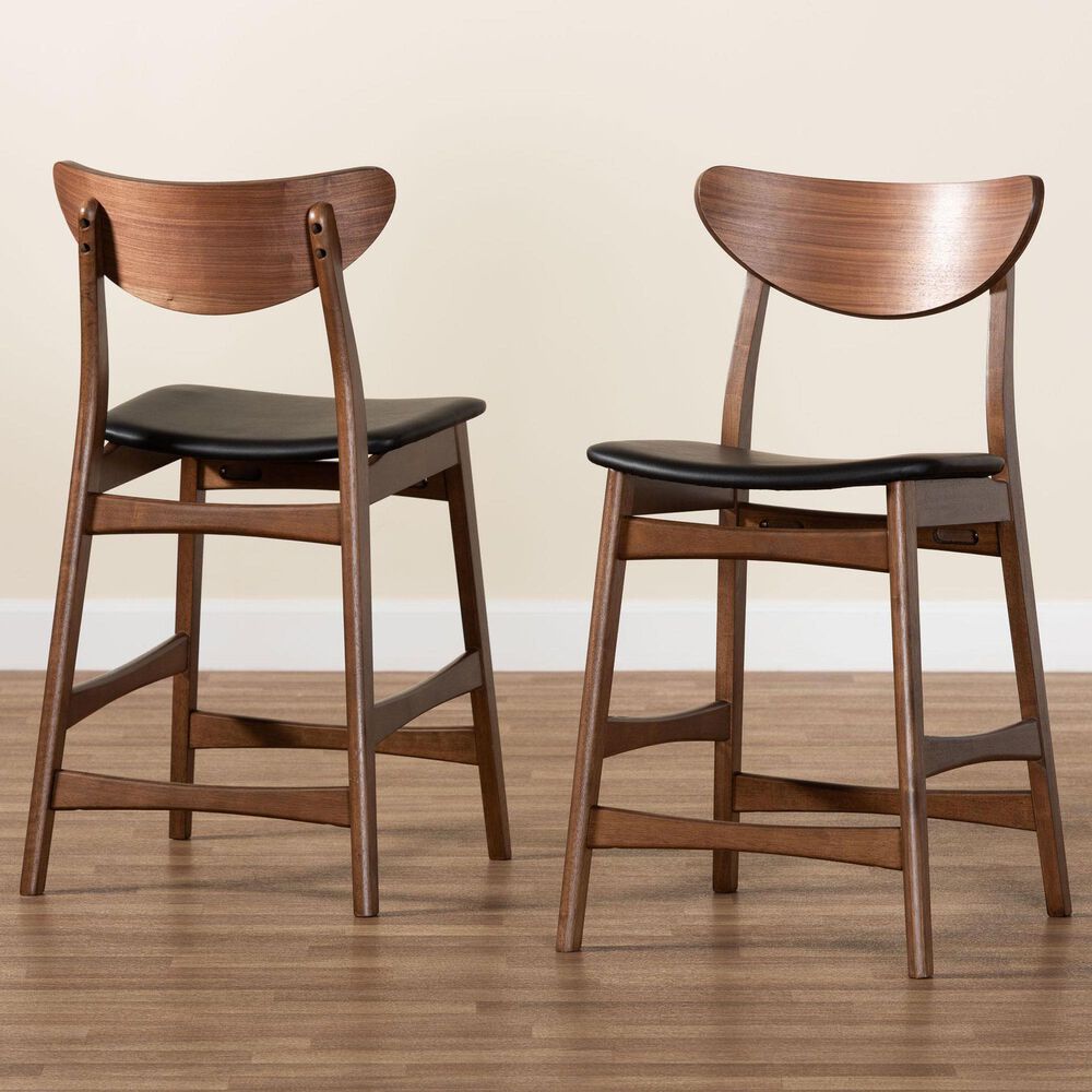 Baxton Studio Latina Counter Stool with Black Cushion in Walnut (Set of 2), , large