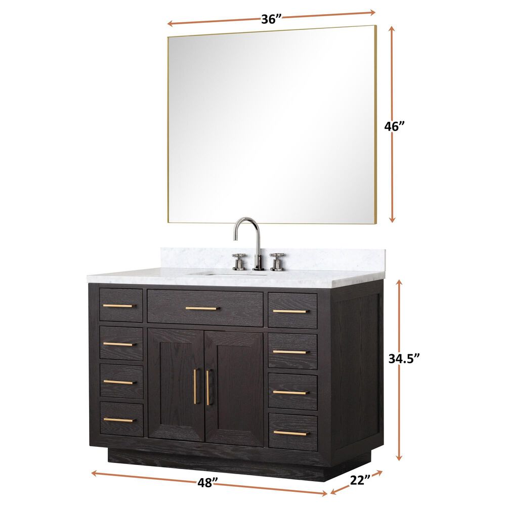 Lexora Home Abbey 48&quot; Single Bathroom Vanity in White Oak with 2 cm White Cultured Marble Top, Rectangular Sink and 43&quot; Mirror, , large