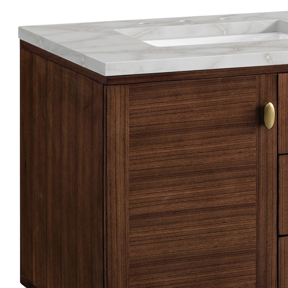James Martin Vanities Amberly 60&quot; Double Bathroom Vanity in Mid-Century Walnut with 3 cm Victorian Silver Quartz Top and Rectangular Sinks, , large