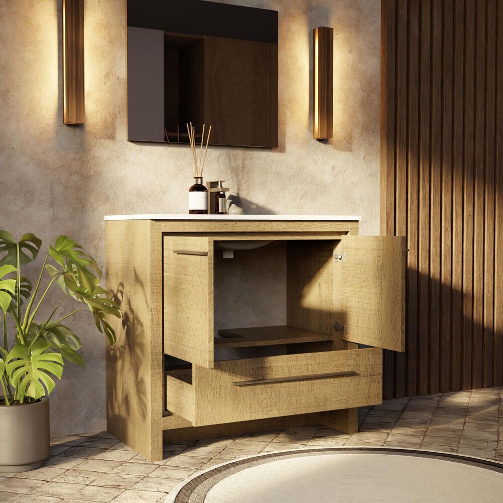 Lexora Home Lafarre 36" Single Bathroom Vanity in Rustic Acacia with 2 cm White Quartz Top and Rectangular Sink, , large