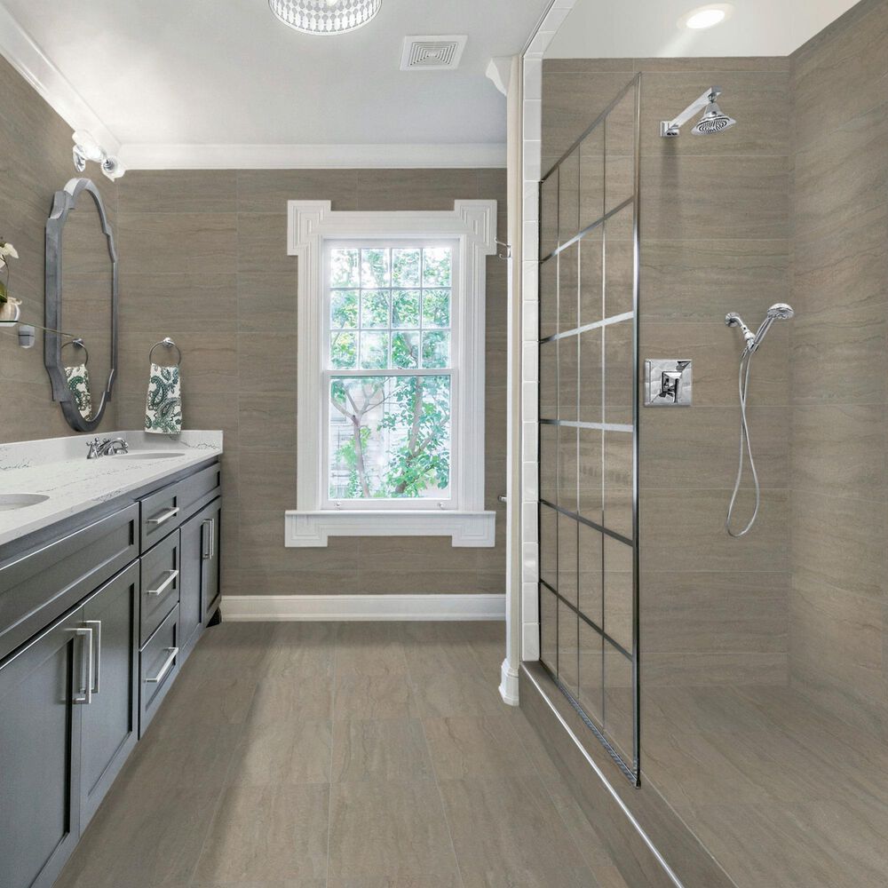 Dal-Tile Haddonstone Atlas Rectangle Vein Cut 12" x 24" Satin Polished Porcelain Tile, , large