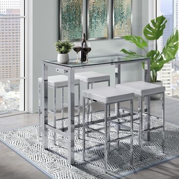 Mayberry Hill Lancy Bar Table and 4 Stools in Tempered Glass and Chrome, , large